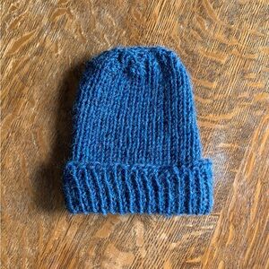 Cozy Wool Blue Hand Knit Kids Beanie Hat